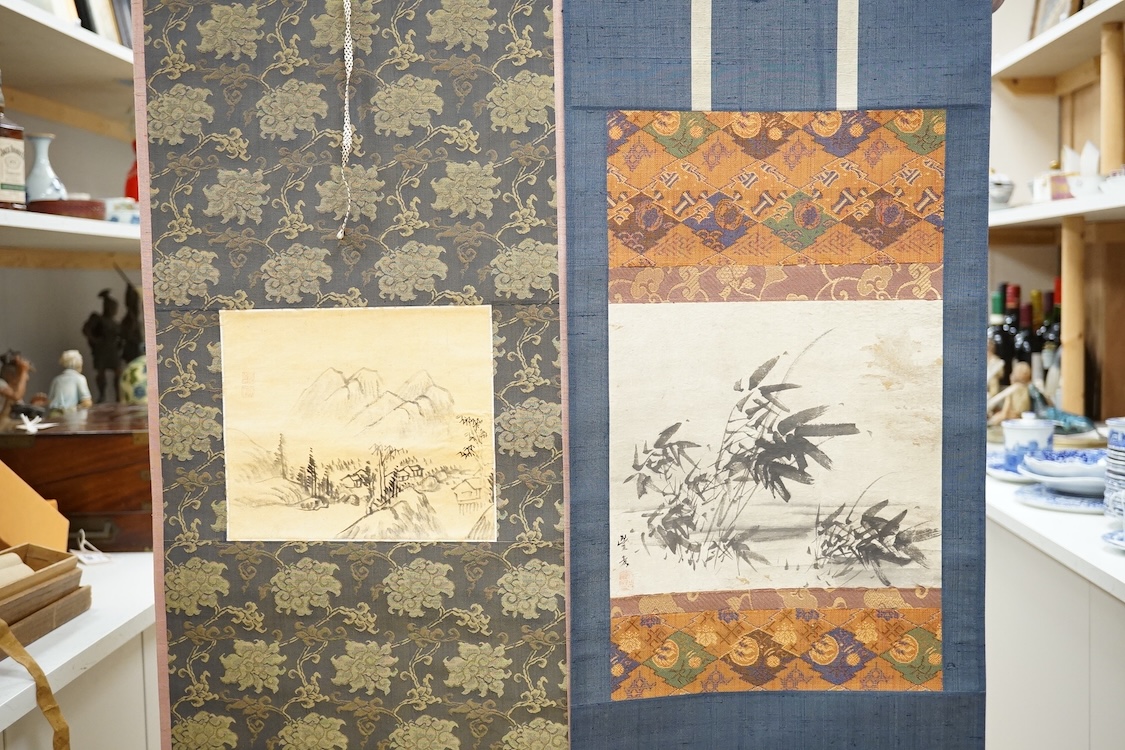 Four Japanese ink scroll paintings on paper, 18th/19th century, widest 59cm, in presentation boxes and cases the majority remounted